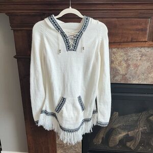 Alpaca connection handmade Peru ivory sweater crisscross neckline tassels XL